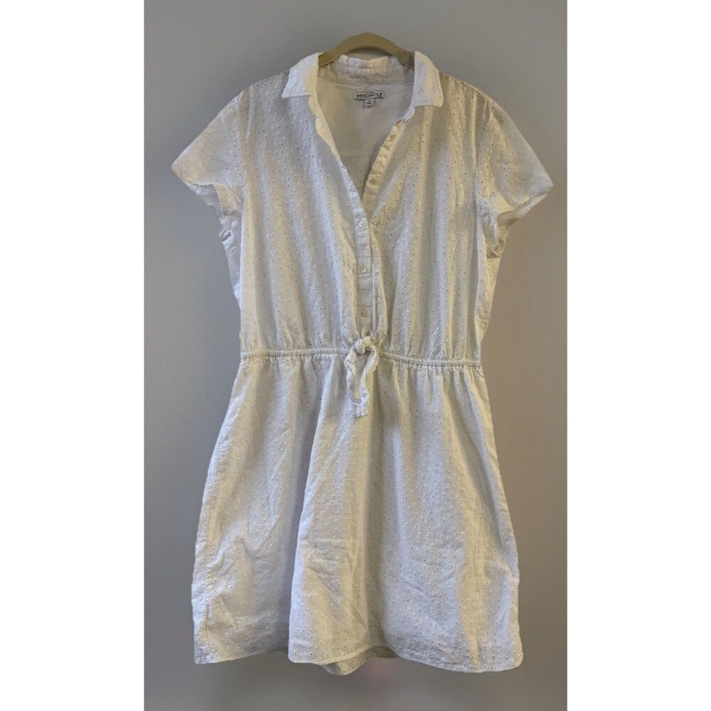 J.Crew Mercantile White Eyelet Collared Button Front Short Sleeve Shirt Dress L
